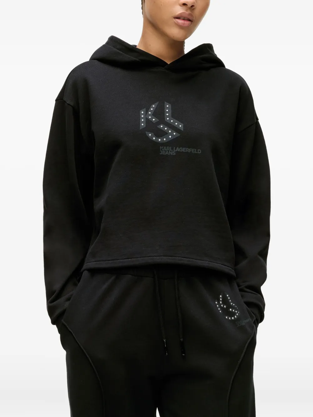 Karl Lagerfeld Jeans Hoodie met logodetail en studs Zwart