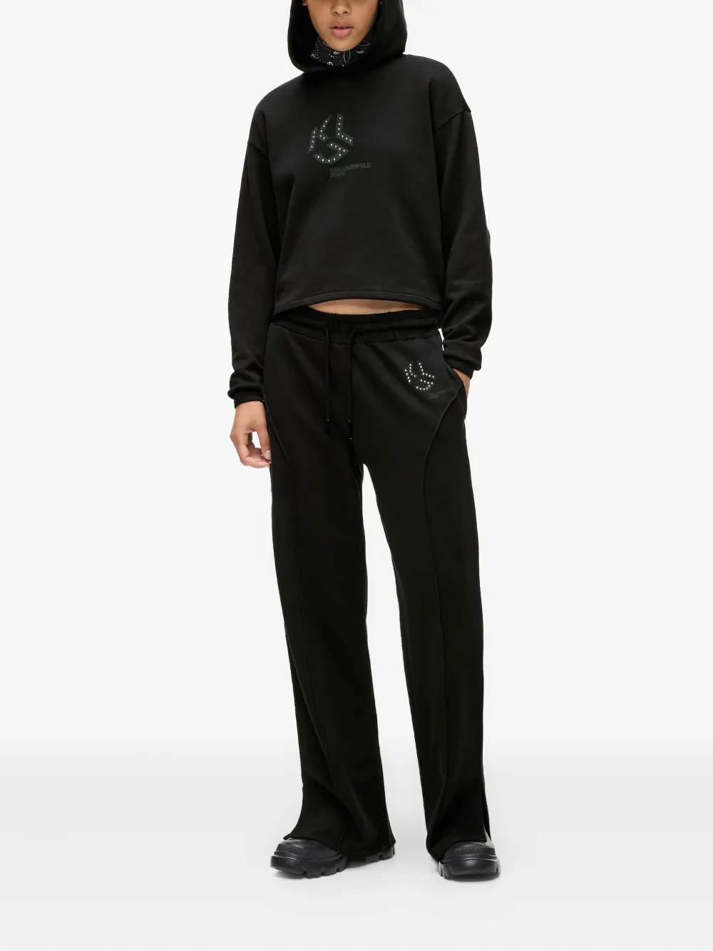 Karl Lagerfeld Jeans Hoodie met logodetail en studs - Zwart