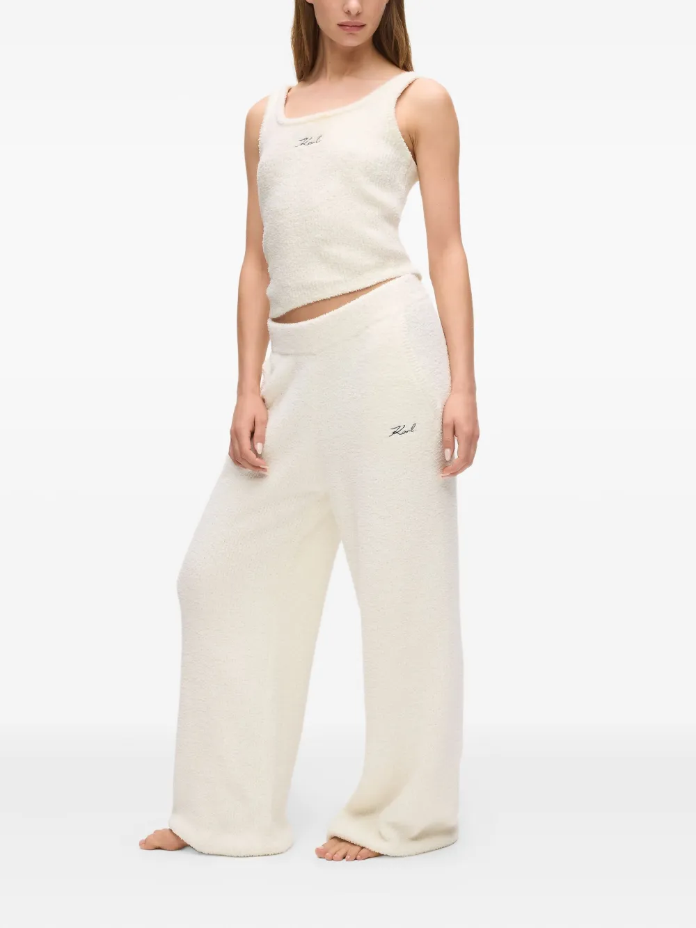 Karl Lagerfeld Signature fleece lounge broek Beige