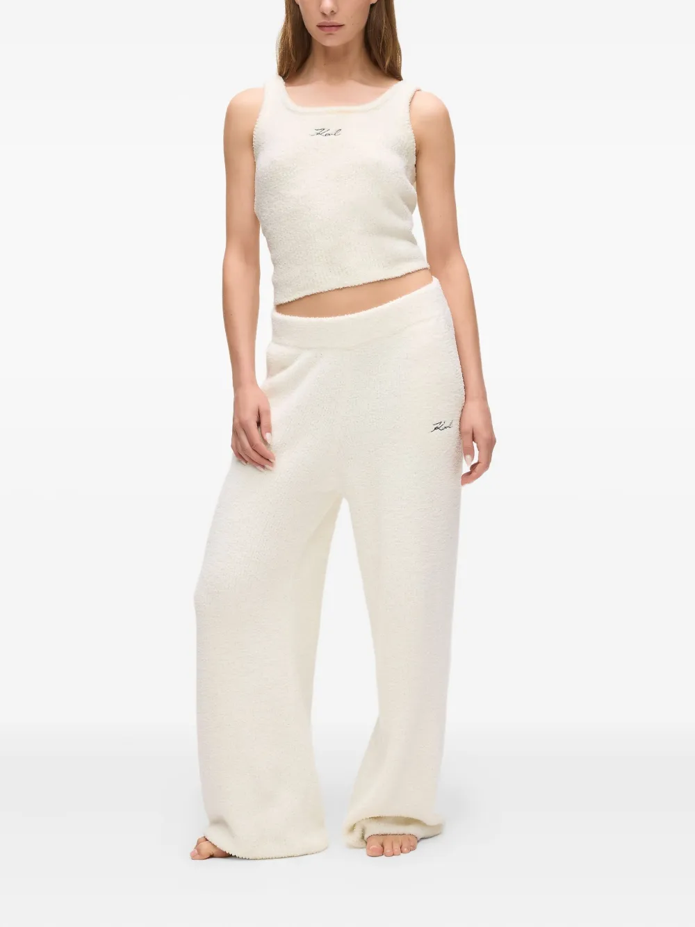 Karl Lagerfeld Signature fleece lounge broek Beige