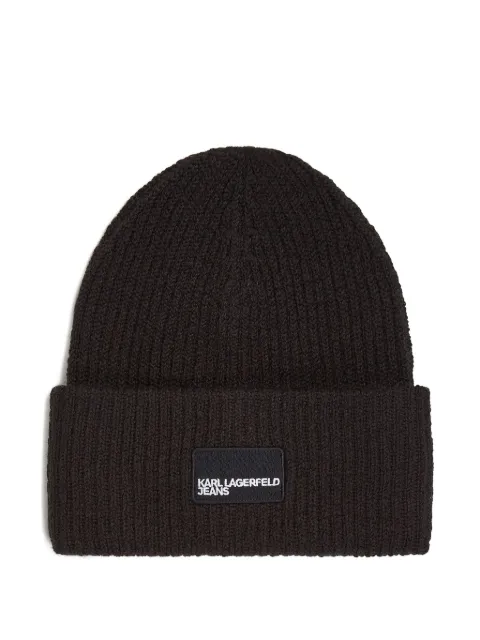 Karl Lagerfeld Jeans logo-patch ribbed beanie
