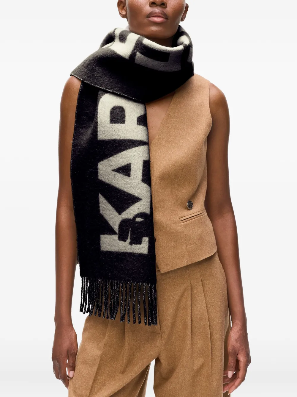 Karl Lagerfeld K Essential geweven sjaal met jacquard Zwart