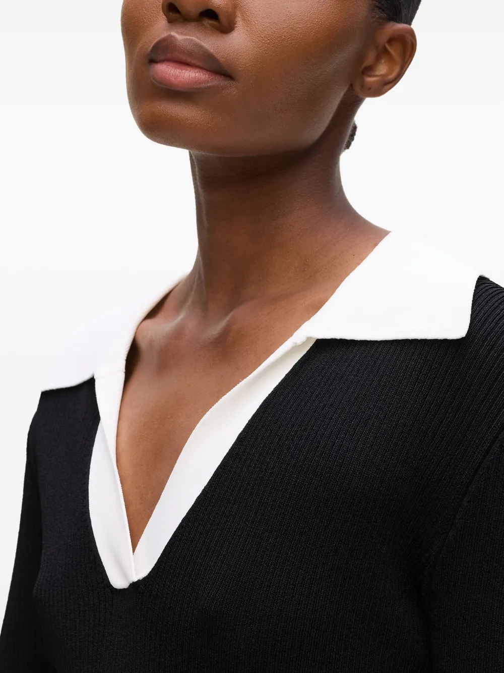 Karl Lagerfeld Geribbelde top met contrasterende kraag Zwart