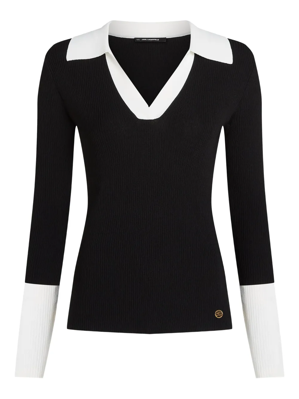 Karl Lagerfeld ribbed contrast-collar top | Black | Image 1