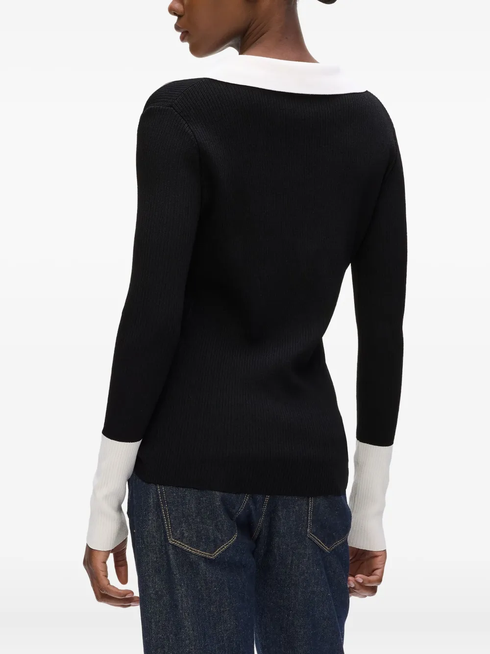 Karl Lagerfeld Geribbelde top met contrasterende kraag Zwart