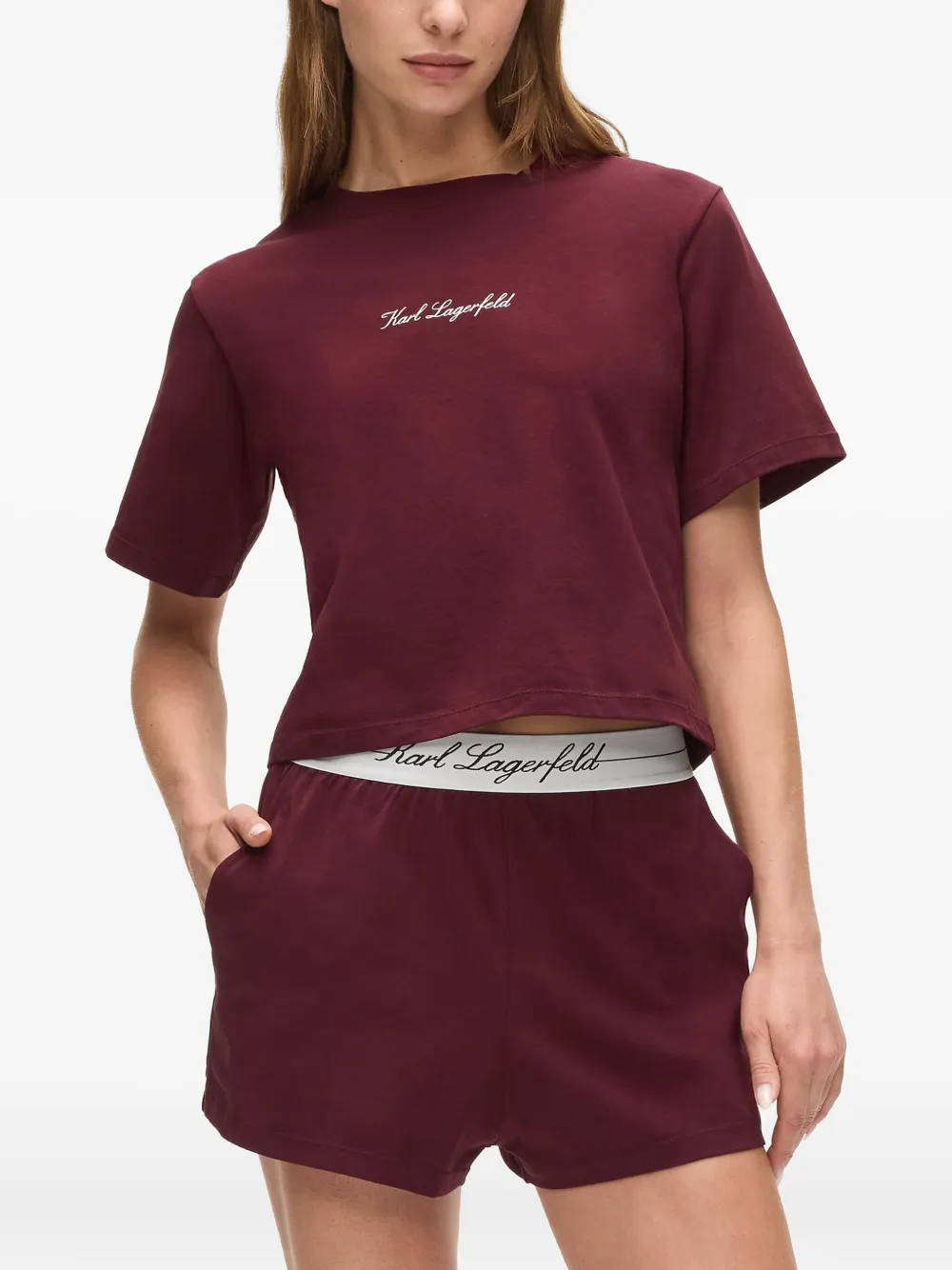 Karl Lagerfeld Hotel pyjama met geborduurd logo Rood