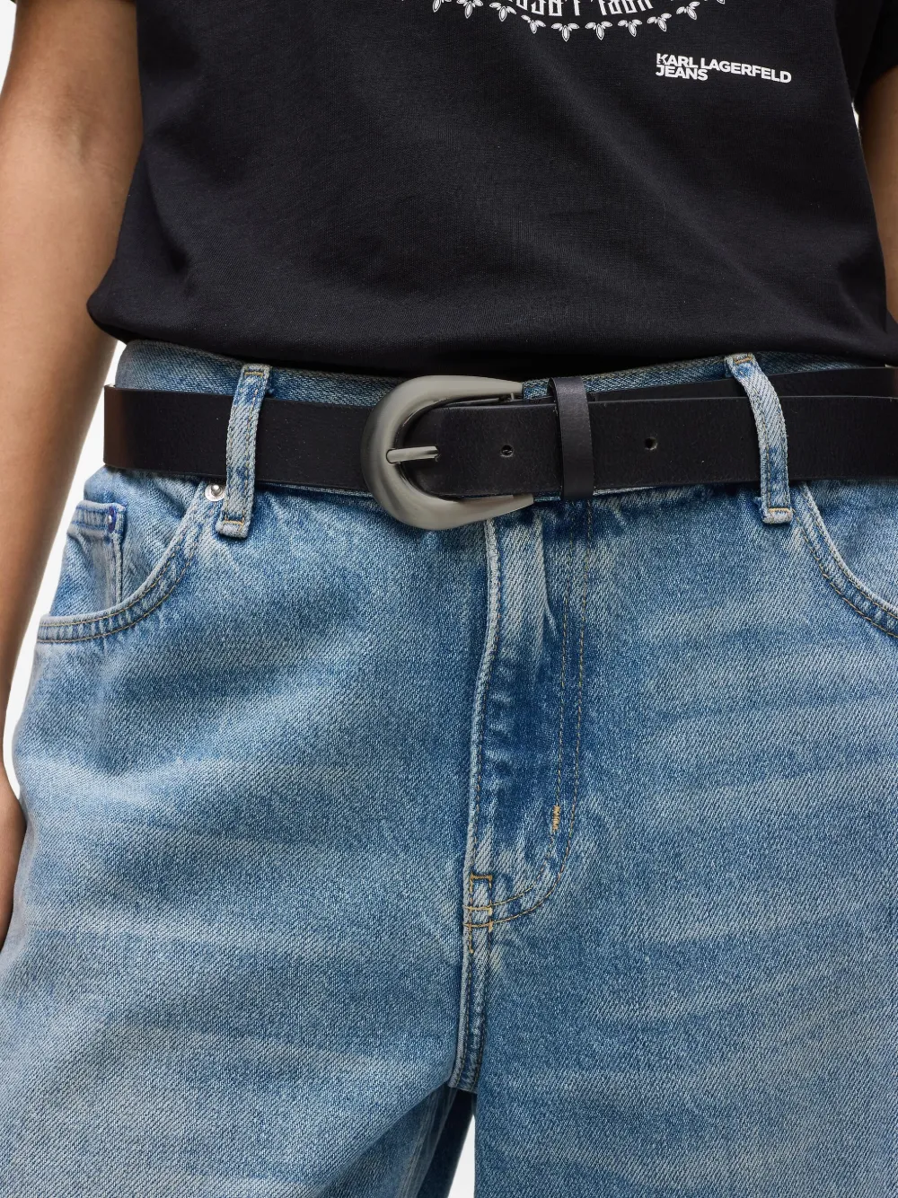 Karl Lagerfeld Jeans Leren riem met metalen afwerking Zwart