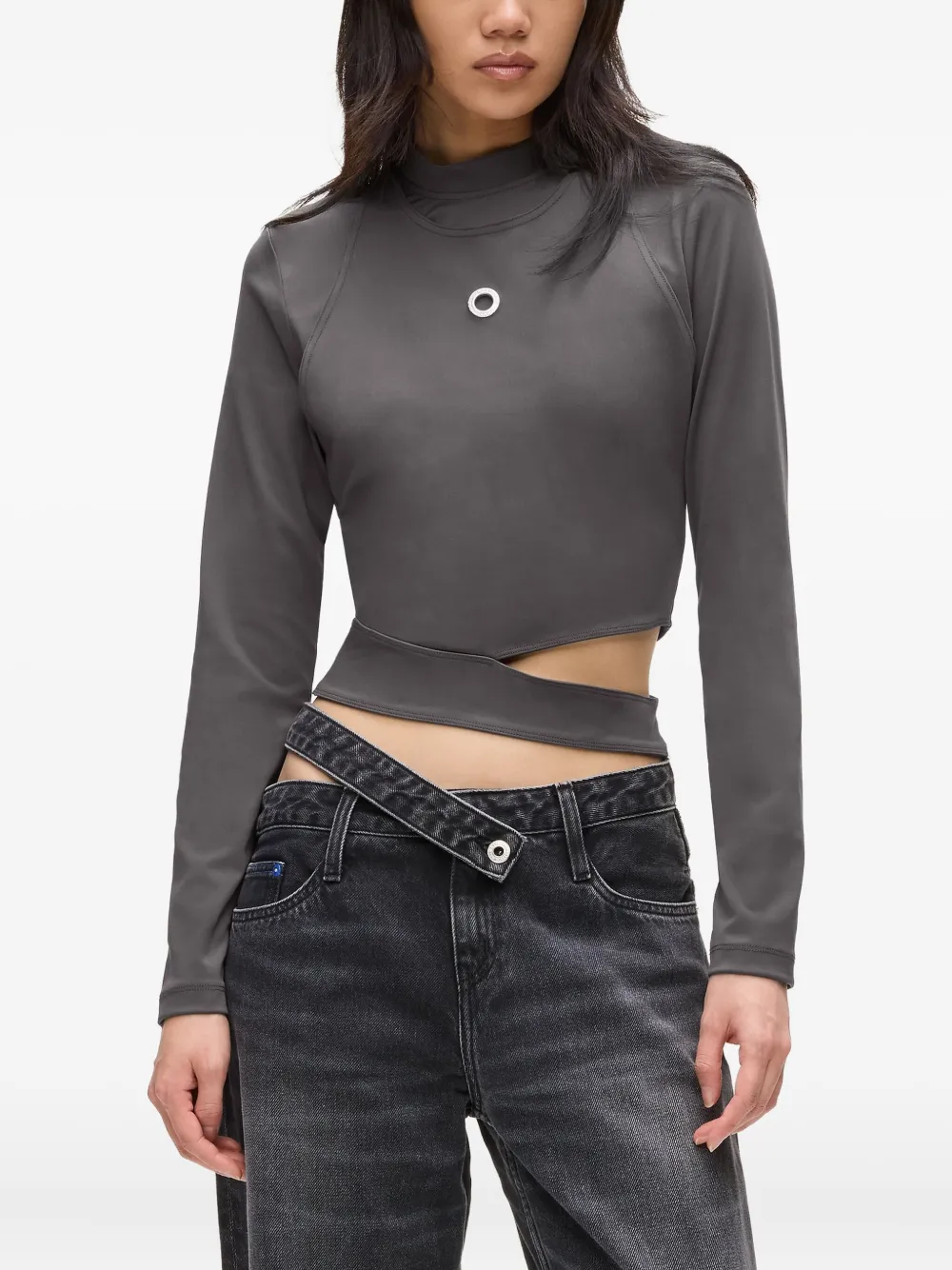 Karl Lagerfeld Jeans High-neck Cut-out Top In Green
