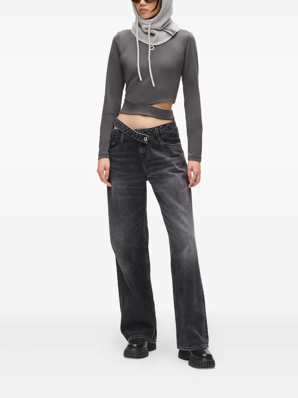 Karl Lagerfeld Jeans High-neck Cut-out Top In Green