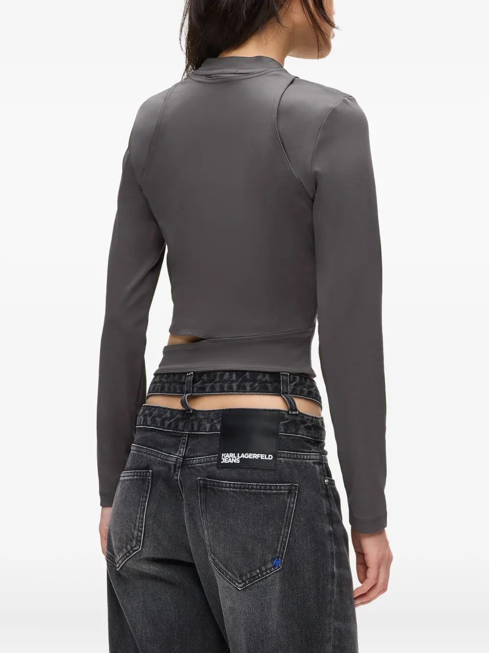 Karl Lagerfeld Jeans High-neck Cut-out Top In Green