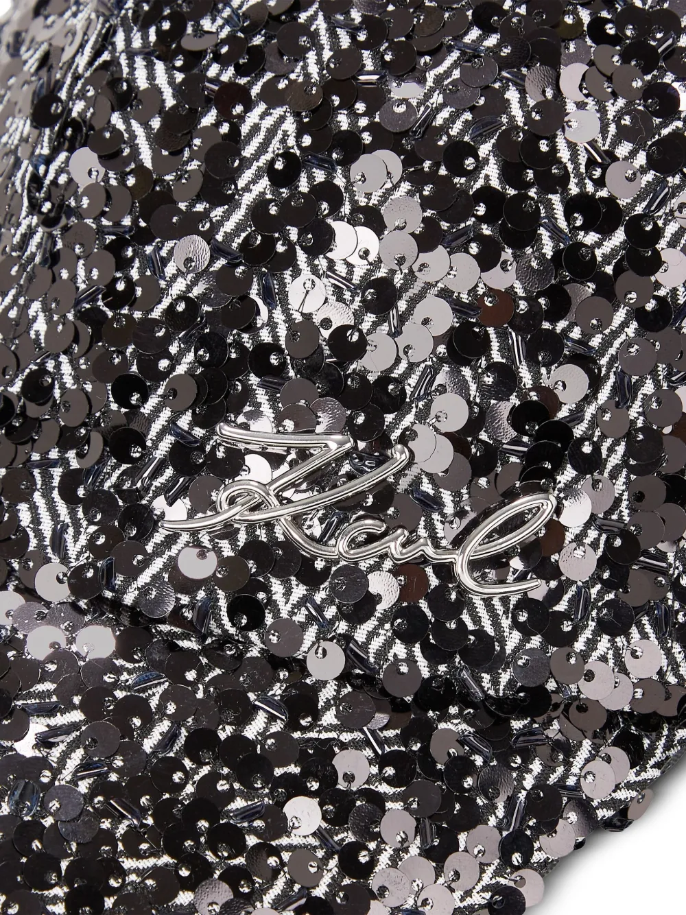 Karl Lagerfeld Herringbone-pattern Sequinned Cap In Gray