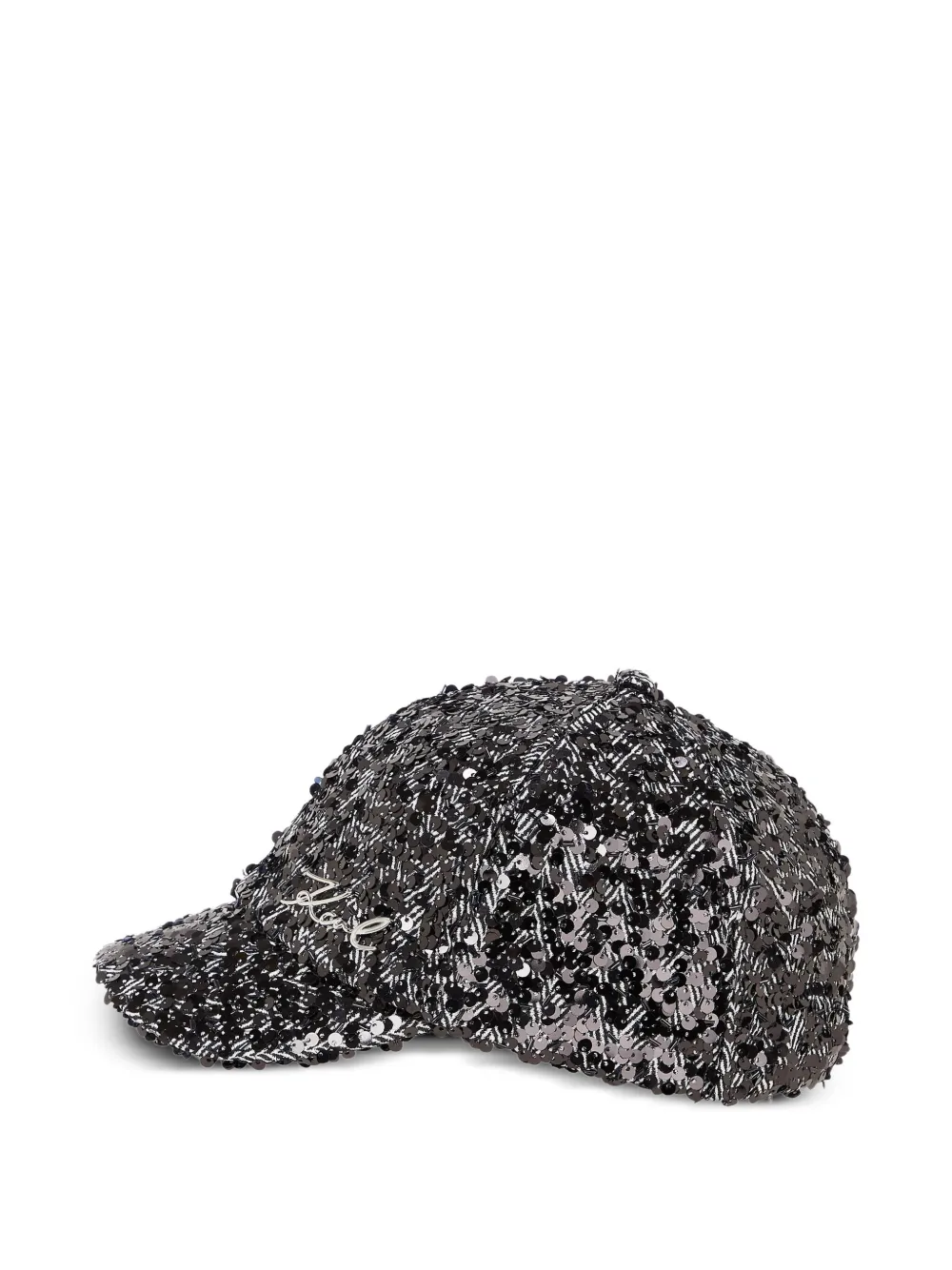 Karl Lagerfeld Herringbone-pattern Sequinned Cap In Gray