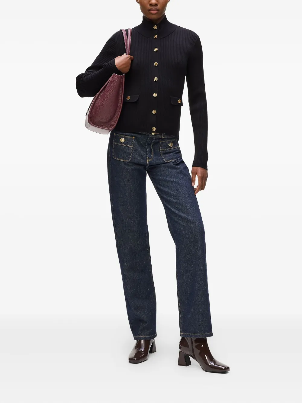 Karl Lagerfeld Geribbeld vest met hoge hals Zwart