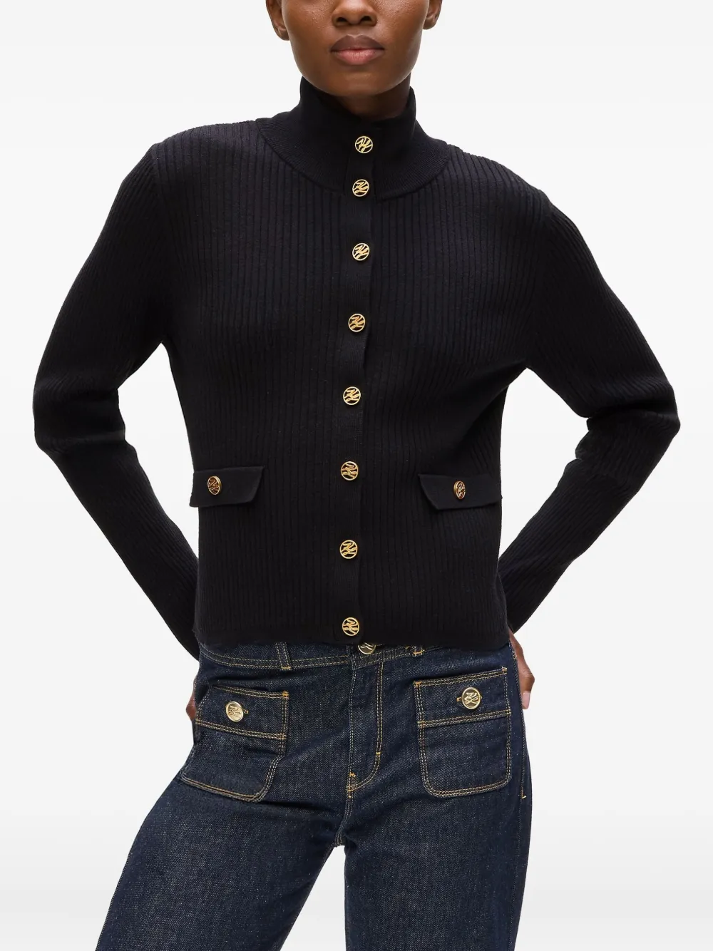 Karl Lagerfeld Geribbeld vest met hoge hals Zwart