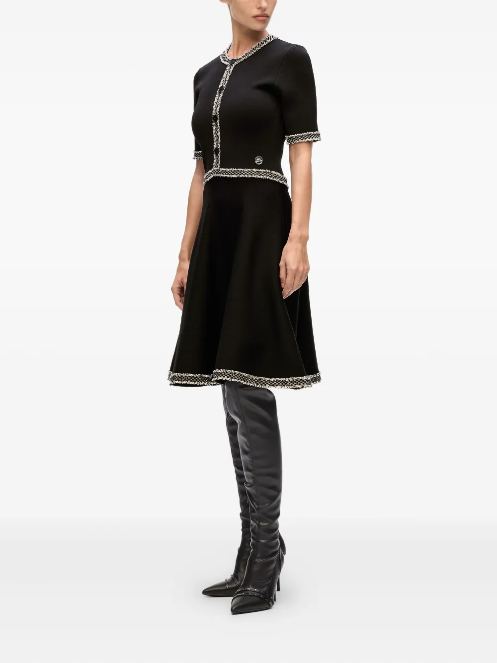 Karl Lagerfeld Gebreide jurk met bouclé afwerking Zwart