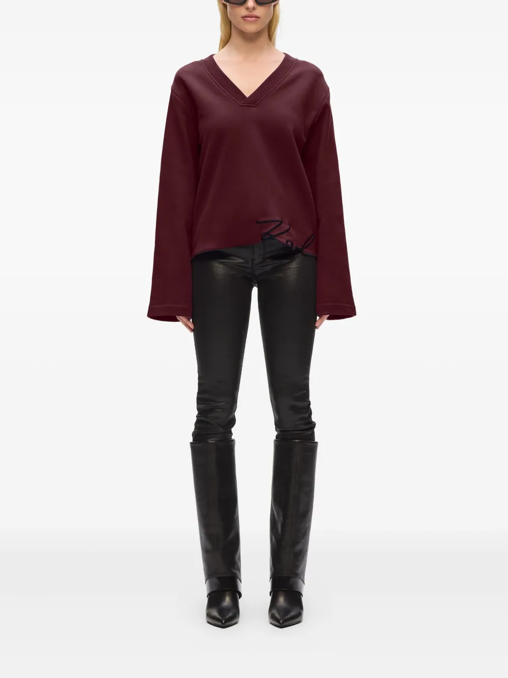 Karl Lagerfeld Signature-hem V-neck Sweater In Blue