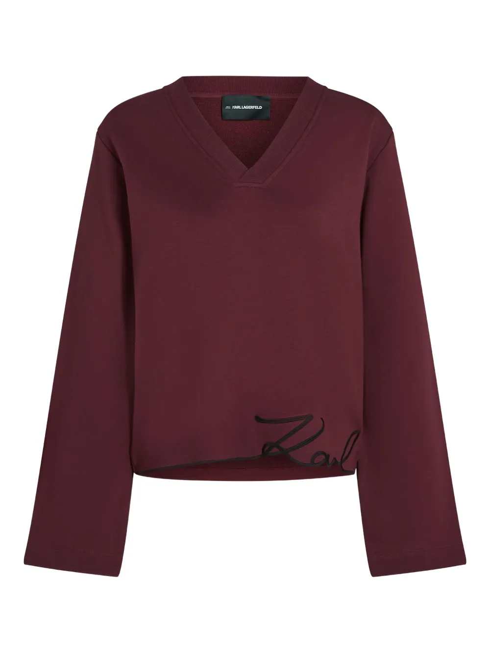 Karl Lagerfeld Signature-hem V-neck Sweater In Blue