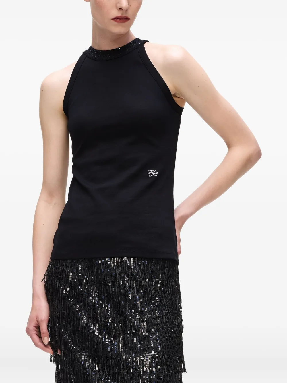 Karl Lagerfeld Haltertop met stras Zwart