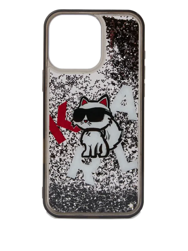 Karl Lagerfeld Choupette Glitter iPhone 16 Pro Max Case Black