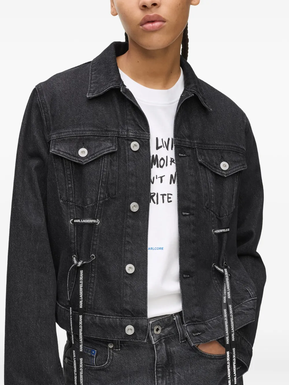 Karl Lagerfeld Jeans Lace-tie Denim Jacket In Black