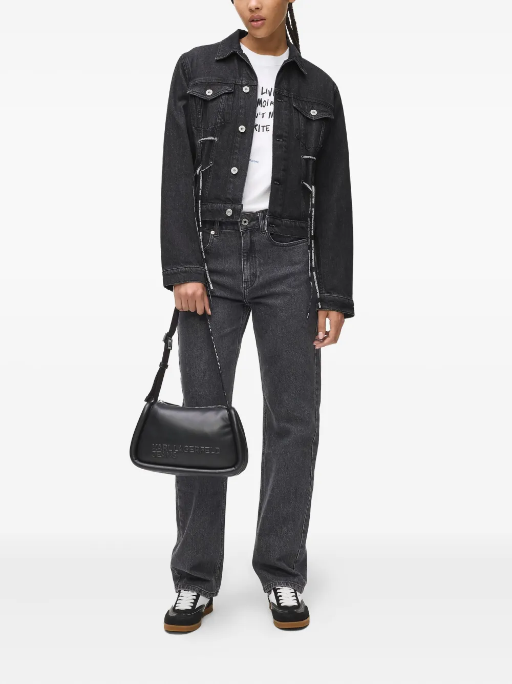 Karl Lagerfeld Jeans Lace-tie Denim Jacket In Black