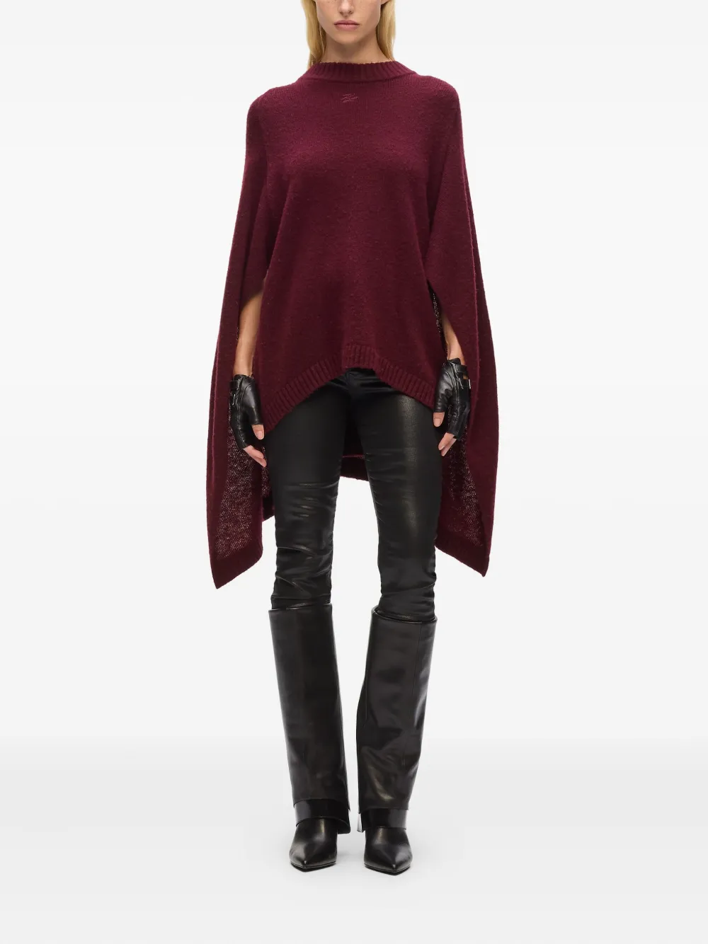 Karl Lagerfeld Split-hem Wool Cape In Red
