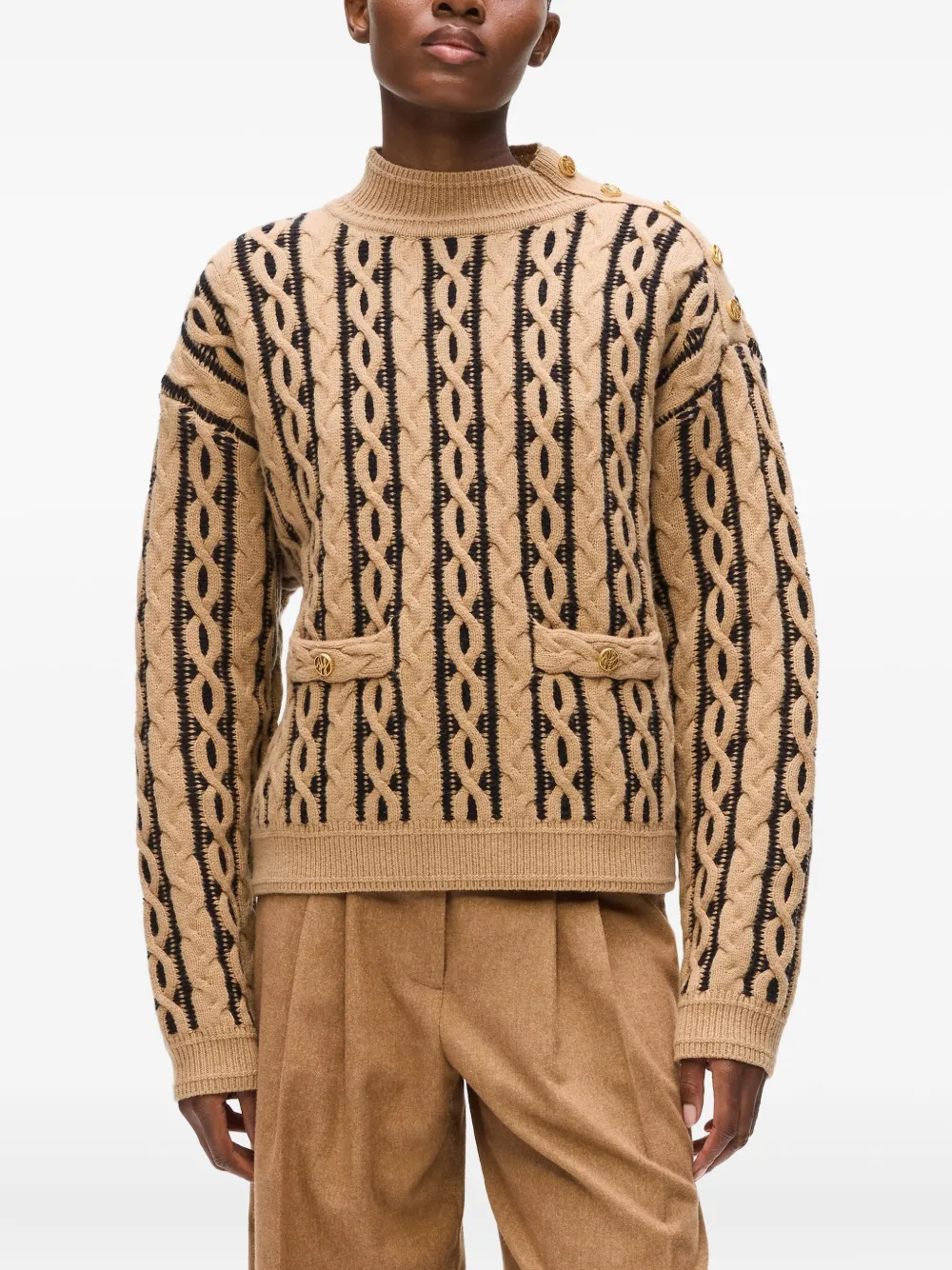 Karl Lagerfeld Cable Knit Sweater In Brown
