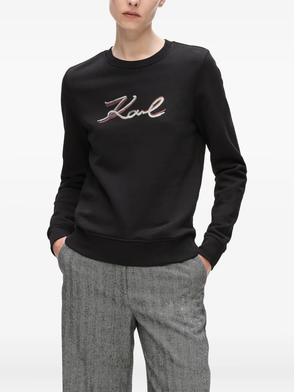 Karl Lagerfeld Sweater verfraaid met pailletten Zwart