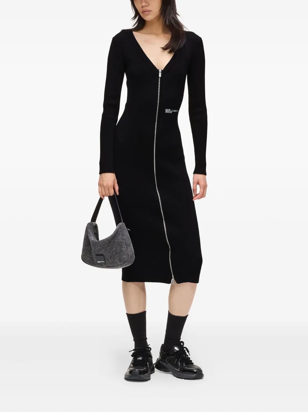 Karl Lagerfeld Jeans Ribgebreide jurk met rits - Zwart