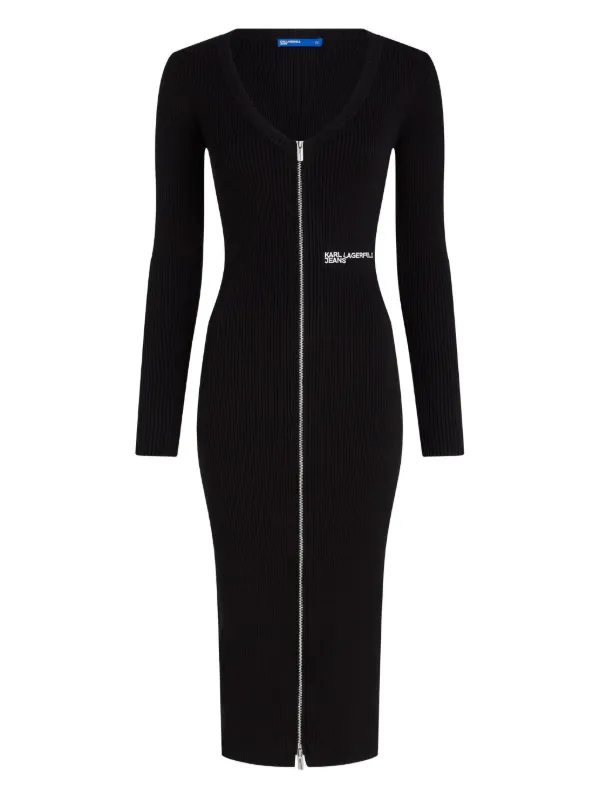 Karl Lagerfeld Zip-front Knitted Dress - Black Karl Lagerfeld Zip-front Knitted Dress - Black