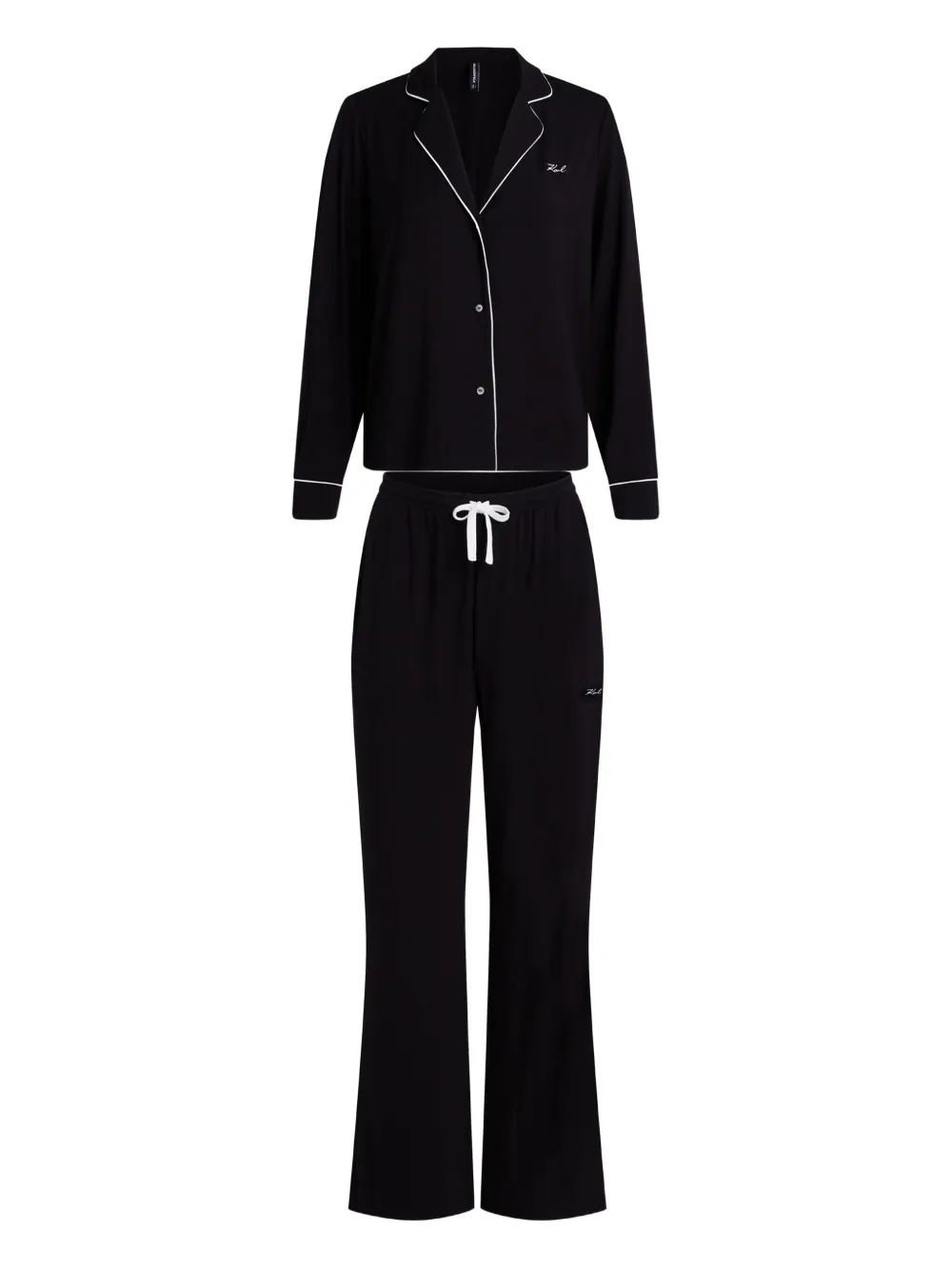 Karl Lagerfeld パイピングトリム パジャマ - ブラック Karl Lagerfeld パイピングトリム パジャマ - ブラック
