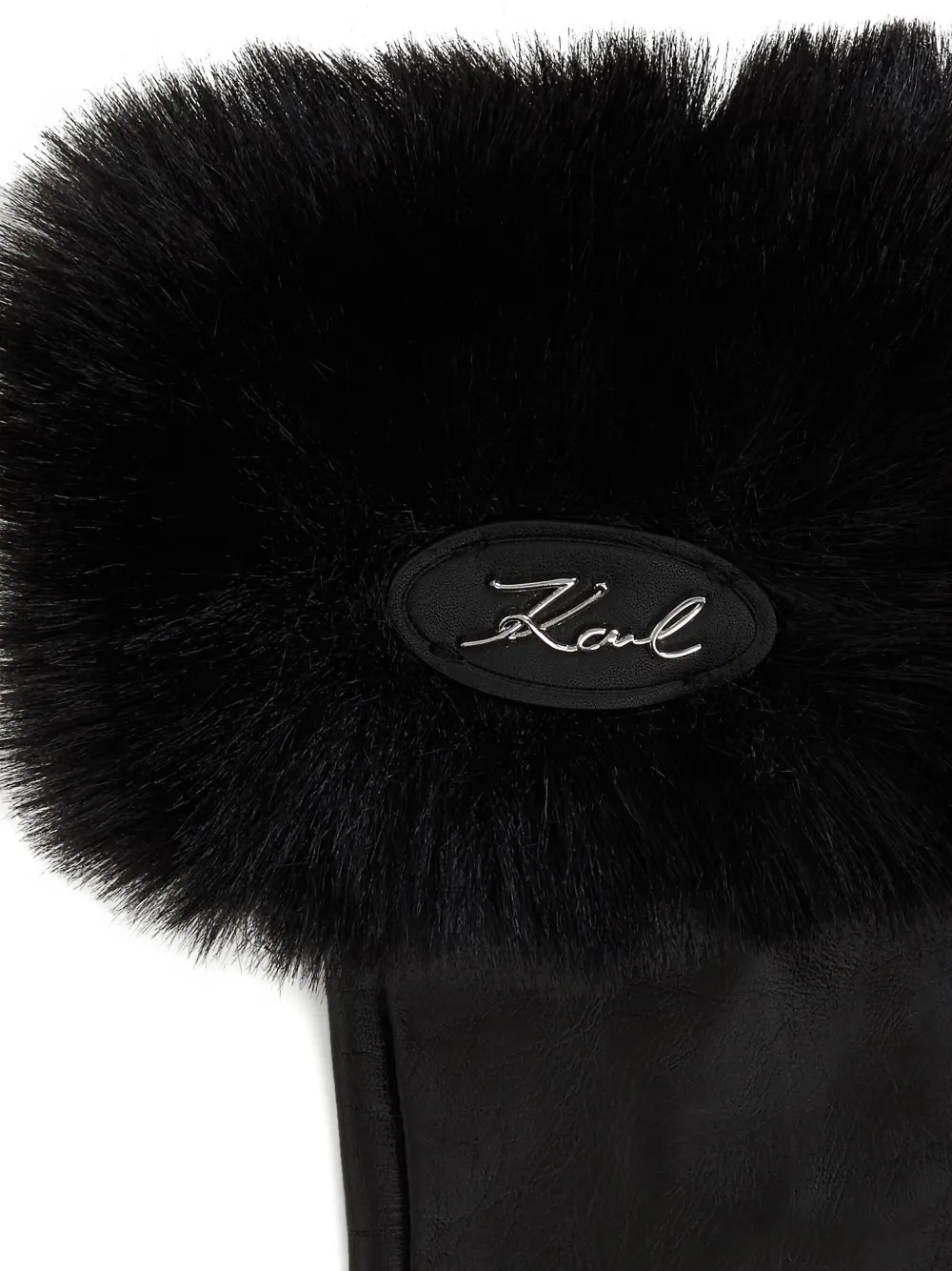 Karl Lagerfeld Faux-fur Leather Gloves In Black