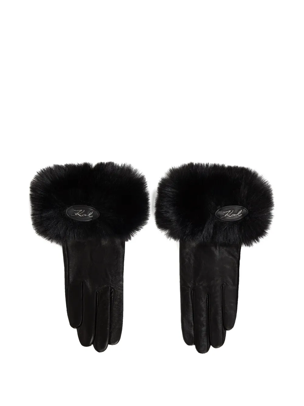 Karl Lagerfeld Guanti in pelle e pelliccia sintetica - Nero