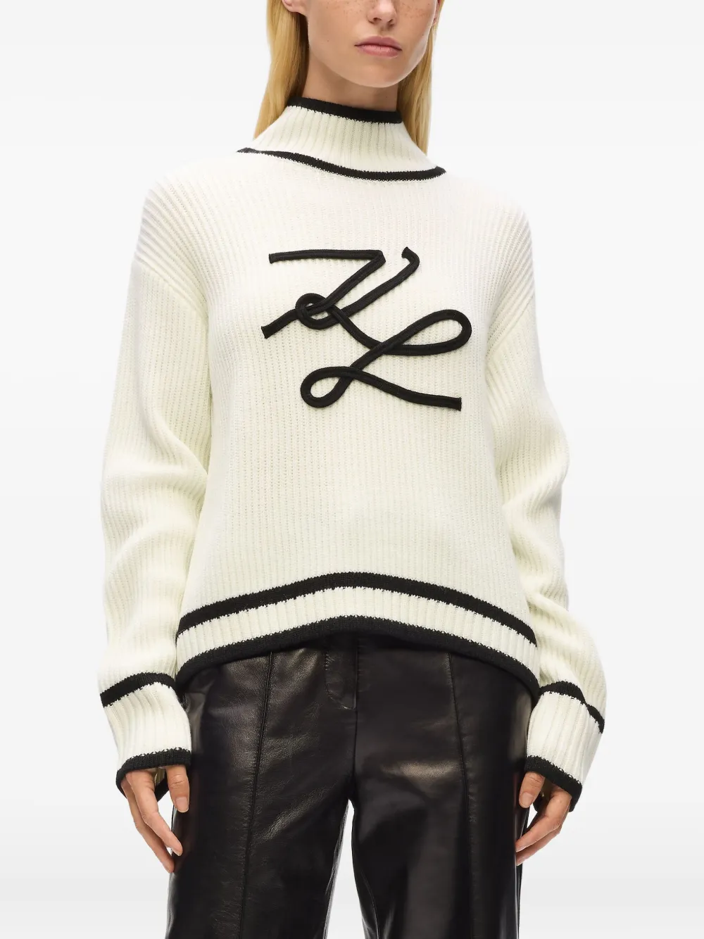 Karl Lagerfeld Logo-embroidered Ribbed Knit Sweater In White