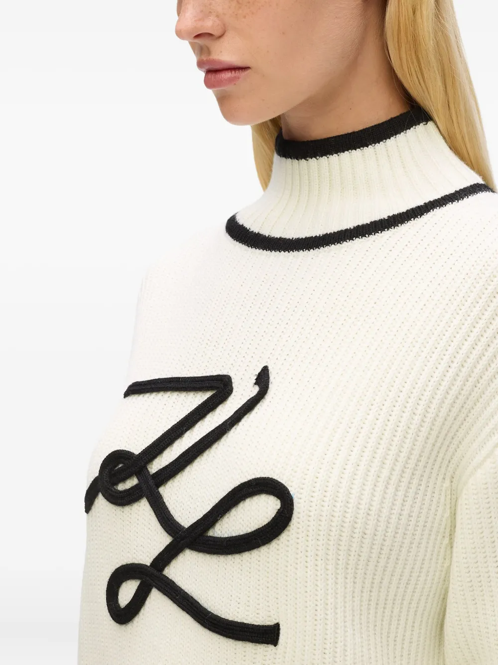 Karl Lagerfeld Logo-embroidered Ribbed Knit Sweater In White