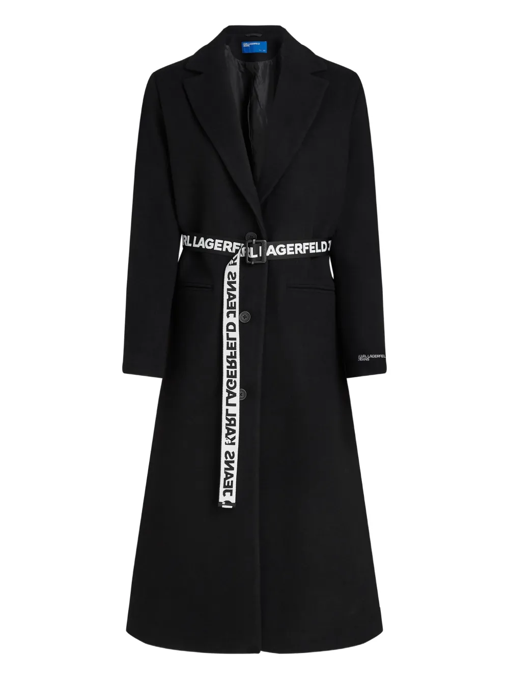 Karl Lagerfeld Jeans belted logo-jacquard coat | Black | Image 1