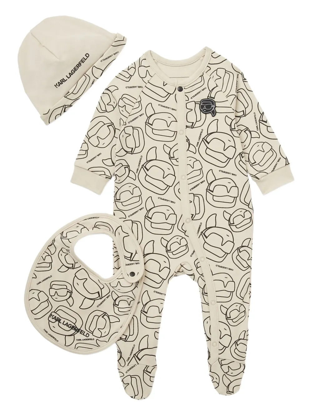 Karl Lagerfeld Kids Drie rompers met logoprint Beige