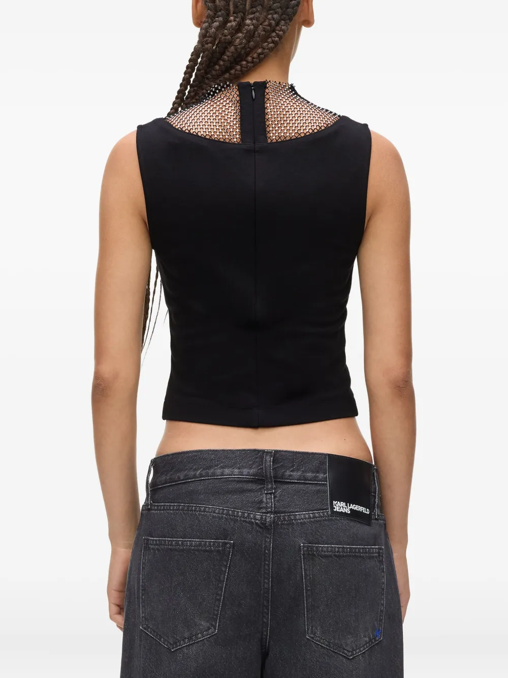 Karl Lagerfeld Jeans Chainmail-detail High-neck Top In Black
