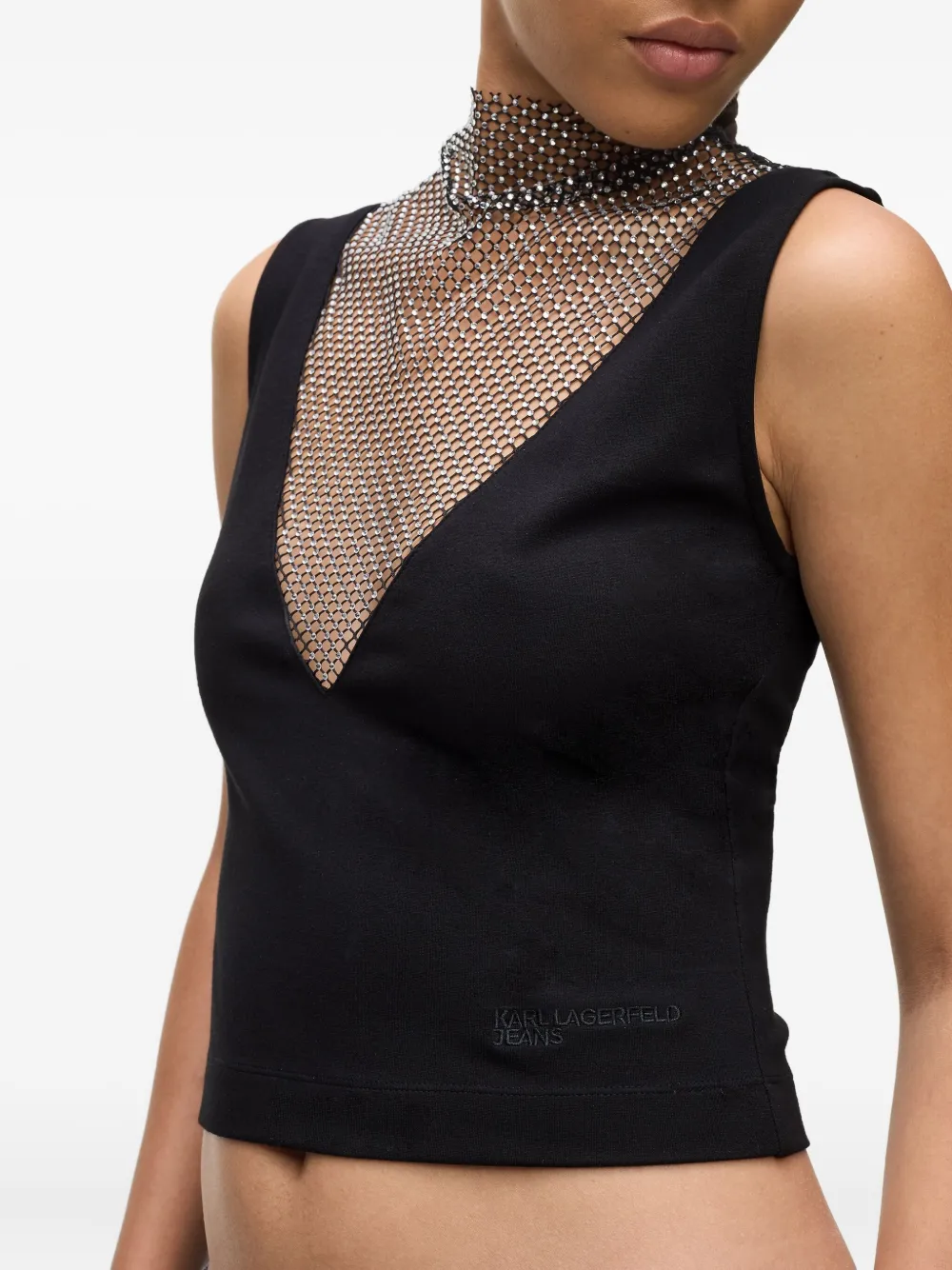 Karl Lagerfeld Jeans Chainmail-detail High-neck Top In Black