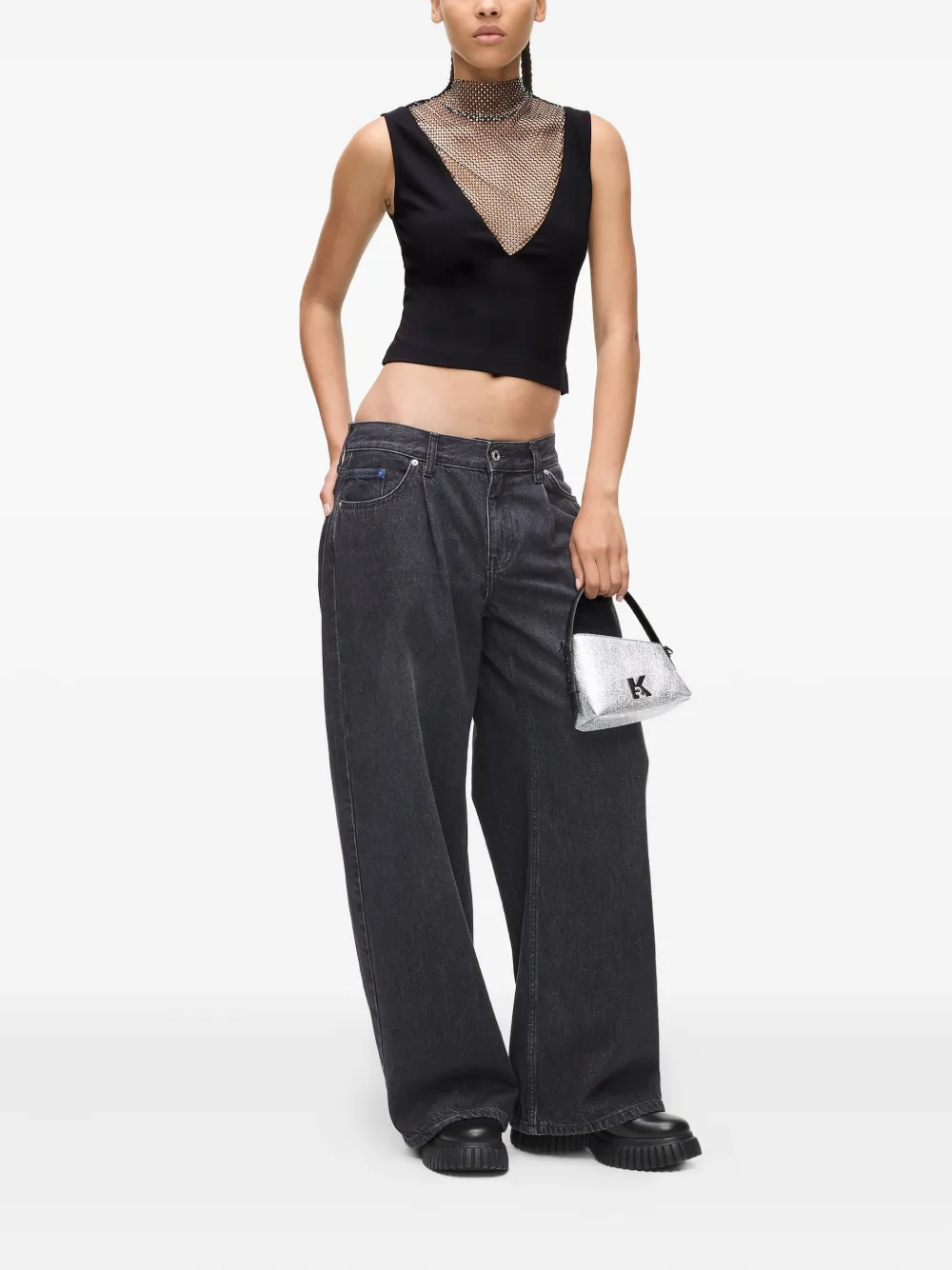 Karl Lagerfeld Jeans chainmail-detail high-neck top | Vests & Tank Tops | Image 2