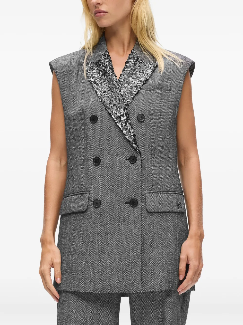 Karl Lagerfeld Gilet verfraaid met pailletten en dubbele rij knopen Grijs