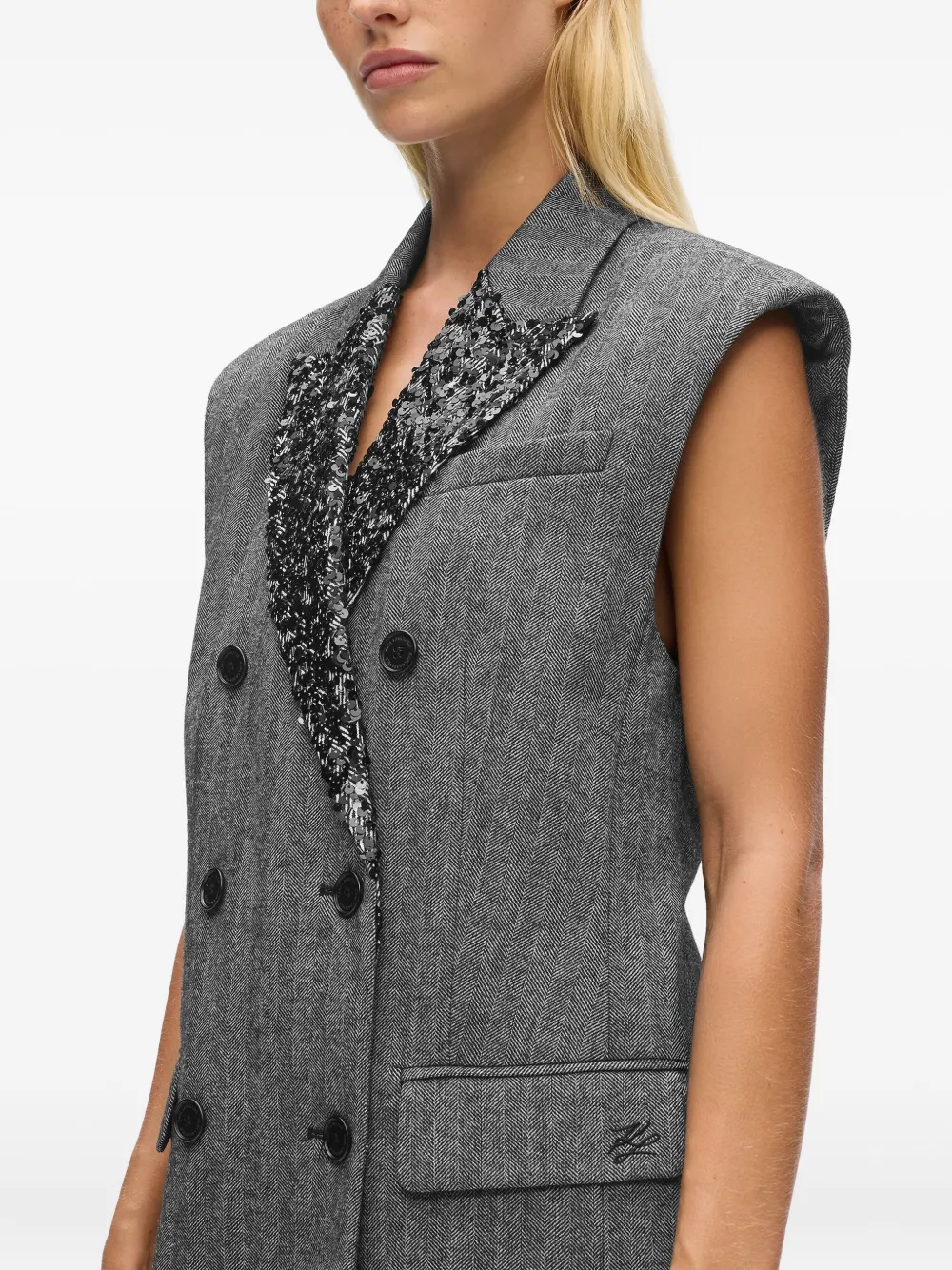 Karl Lagerfeld Gilet verfraaid met pailletten en dubbele rij knopen Grijs