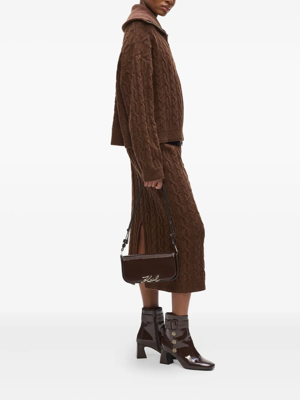 Karl Lagerfeld K/Signature Naplak schoudertas - Bruin