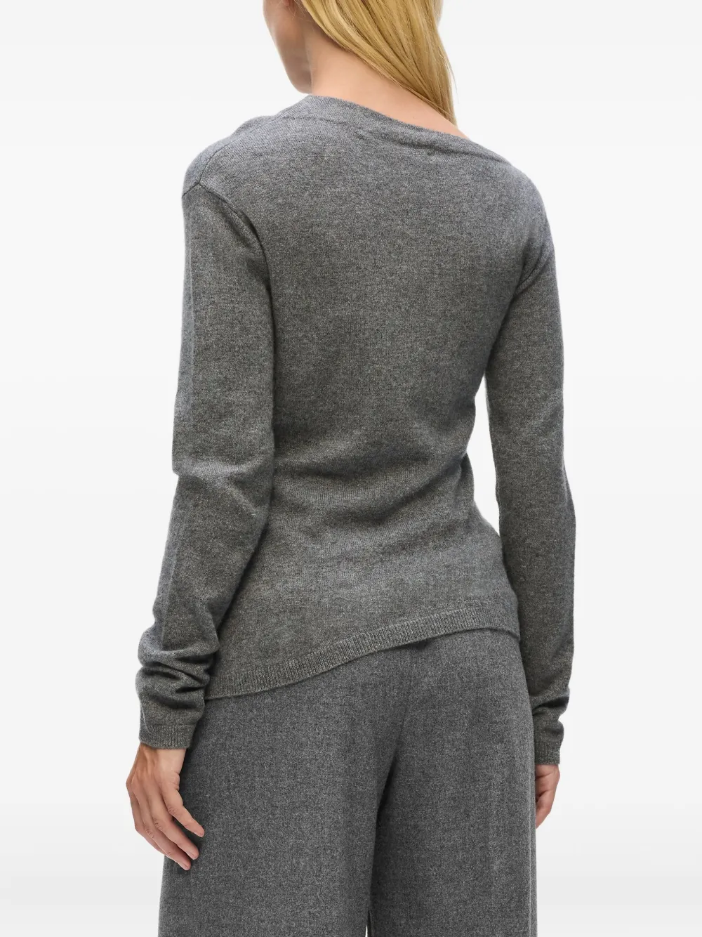 Karl Lagerfeld Asymmetric Logo Cashmere Sweater In Gray
