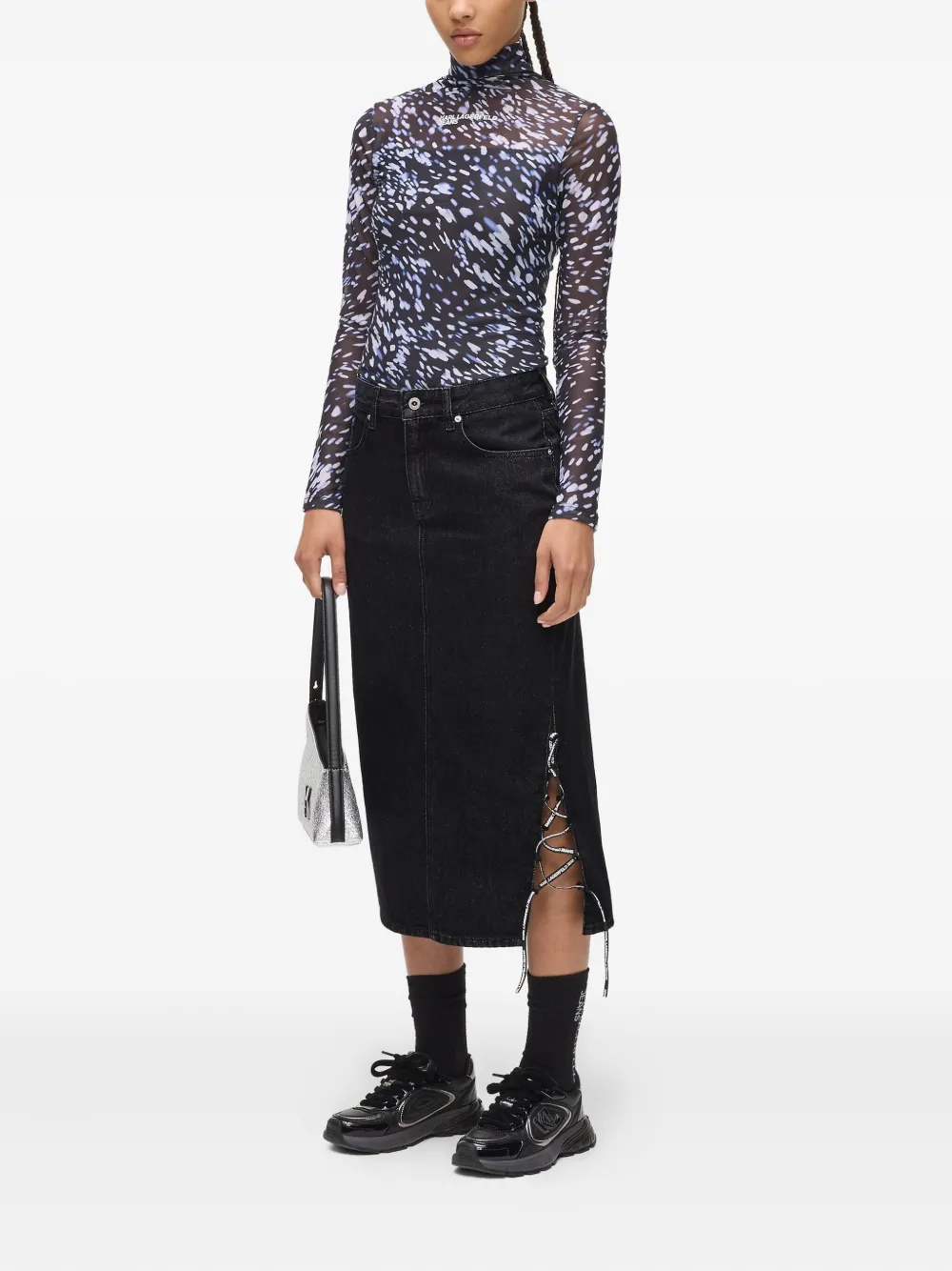 Karl Lagerfeld Jeans Lace-up Denim Skirt In Black