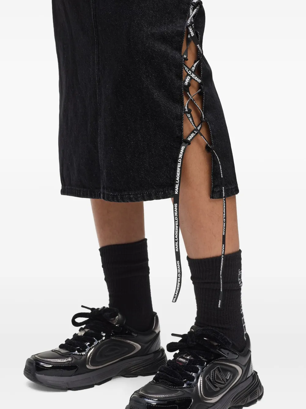 Karl Lagerfeld Jeans Lace-up Denim Skirt In Black