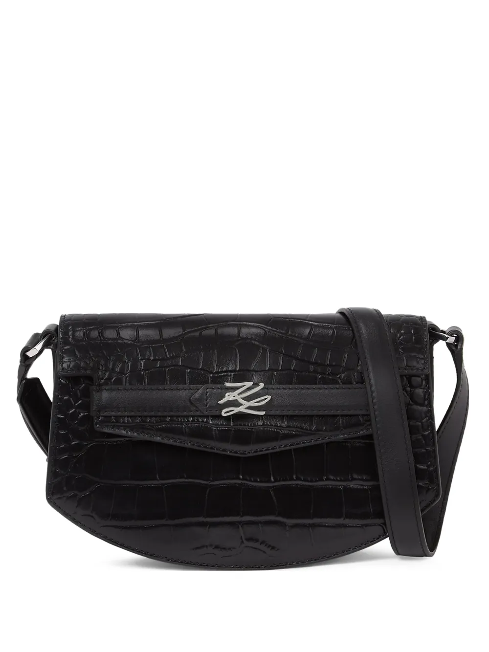 Karl Lagerfeld Karl Studio Crocodile-embossed Cross Body Bag In Black