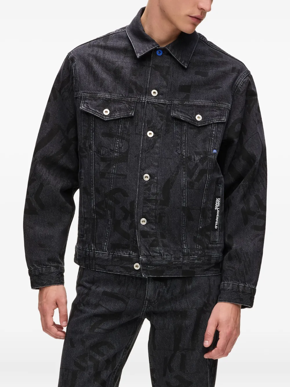 Karl Lagerfeld Jeans Logo-patch Denim Jacket In Black