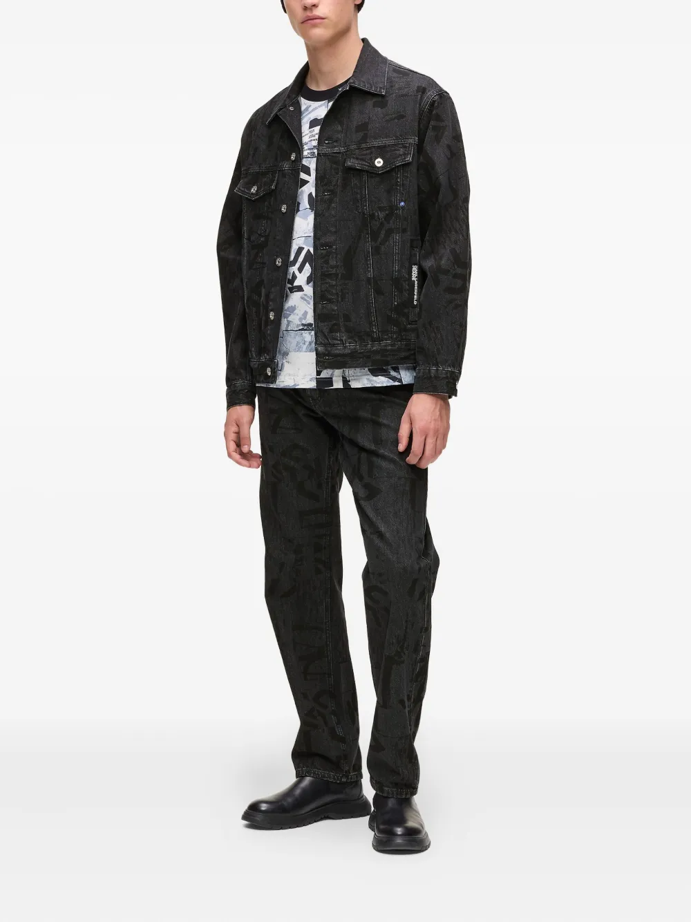 Karl Lagerfeld Jeans Logo-patch Denim Jacket In Black