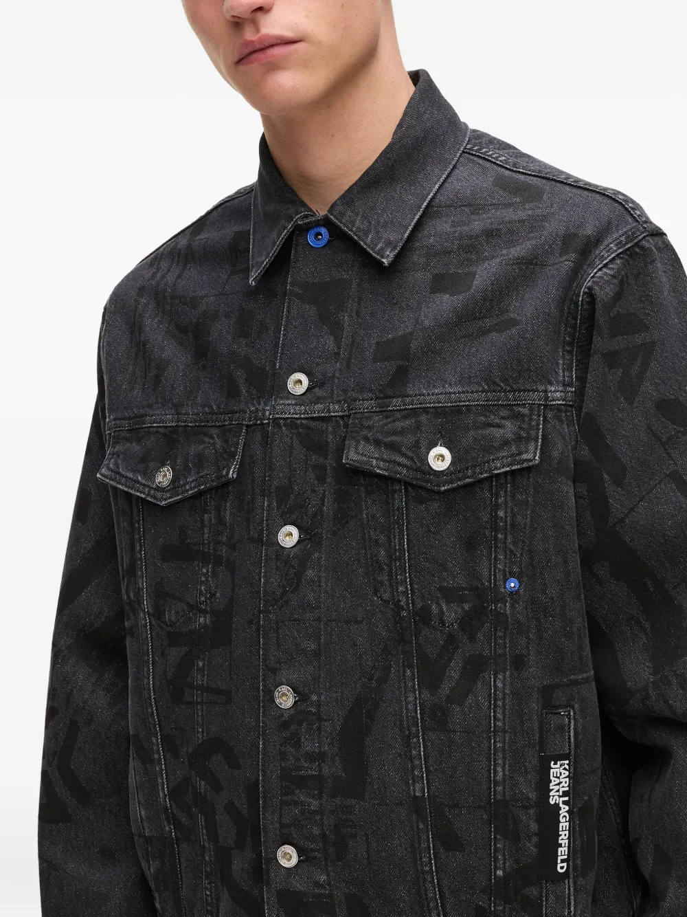 Karl Lagerfeld Jeans Logo-patch Denim Jacket In Black